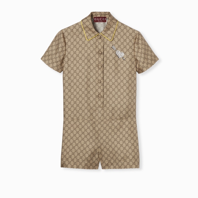  GG silk twill jumpsuit with print
