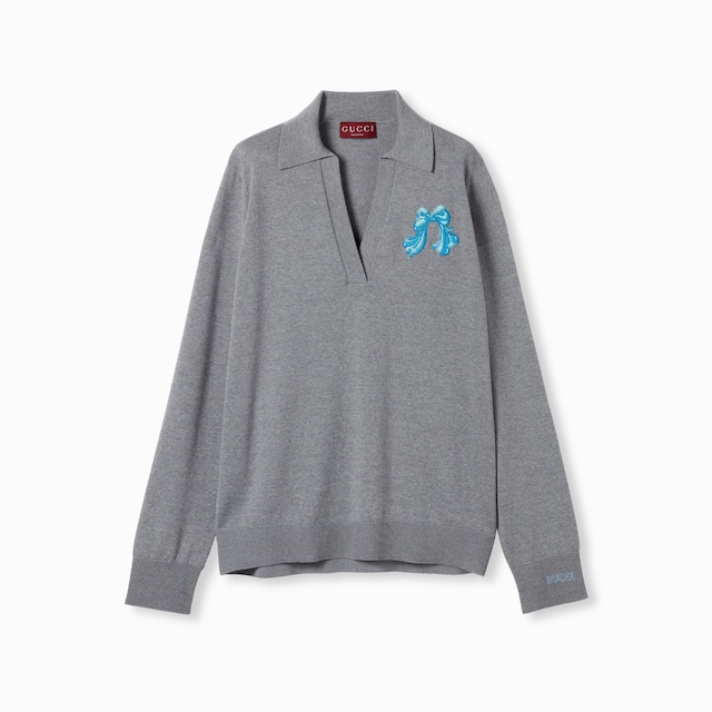 Extra fine wool polo top with patch