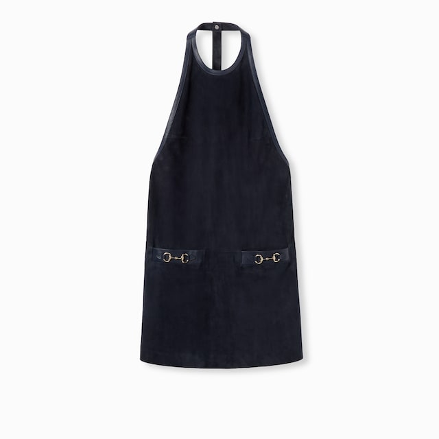 Suede halterneck dress with Horsebit
