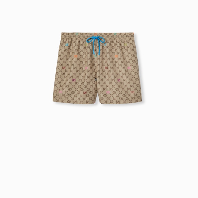 Printed technical poplin swim shorts