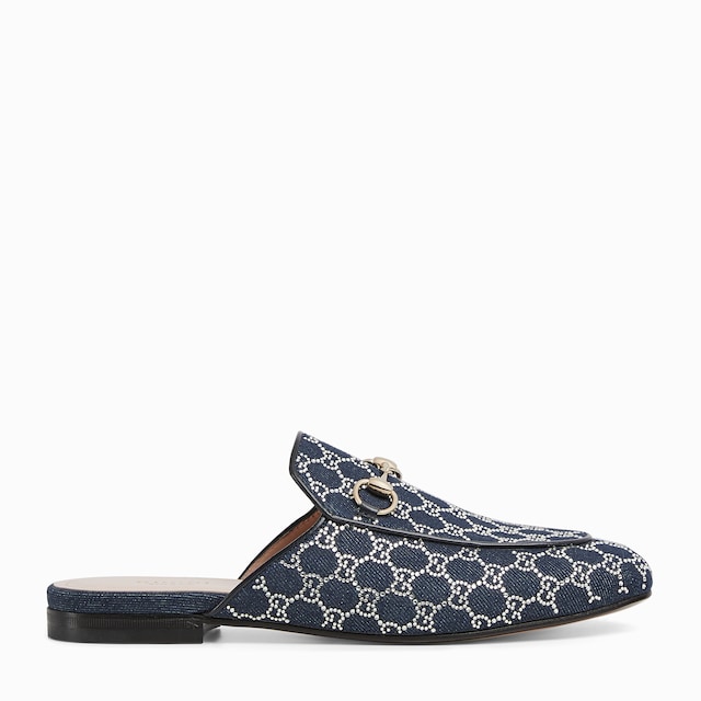 GUCCI プリンスタウン　GG ウェブ Women's Princetown slipper with crystal Horsebit in beige