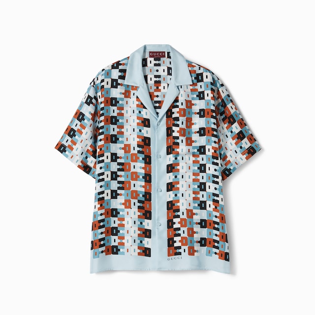 Bowling-Shirt aus Seidentwill mit Print