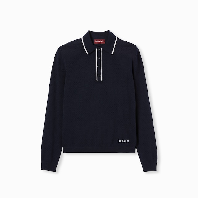 Polo en maille de laine fine avec motif en intarsia