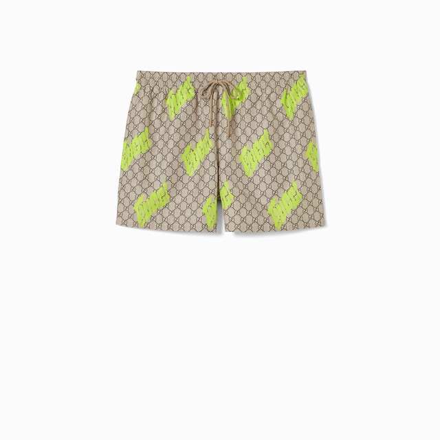 Printed technical poplin swim shorts