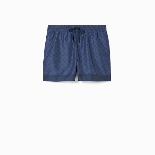 Printed technical poplin swim shorts