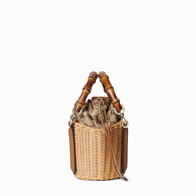Wicker mini basket bag with bamboo
