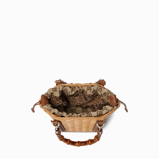Wicker mini basket bag with bamboo