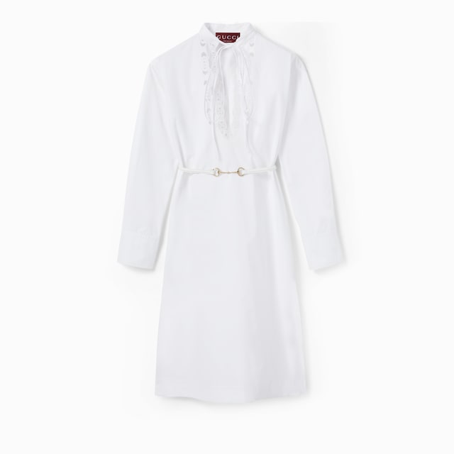 Cotton poplin shirt dress with embroidery