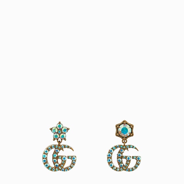 GUCCI　ダブルGブローチ GUCCI☆ダブルG クリスタル フラワー ブローチ☆すぐ届く