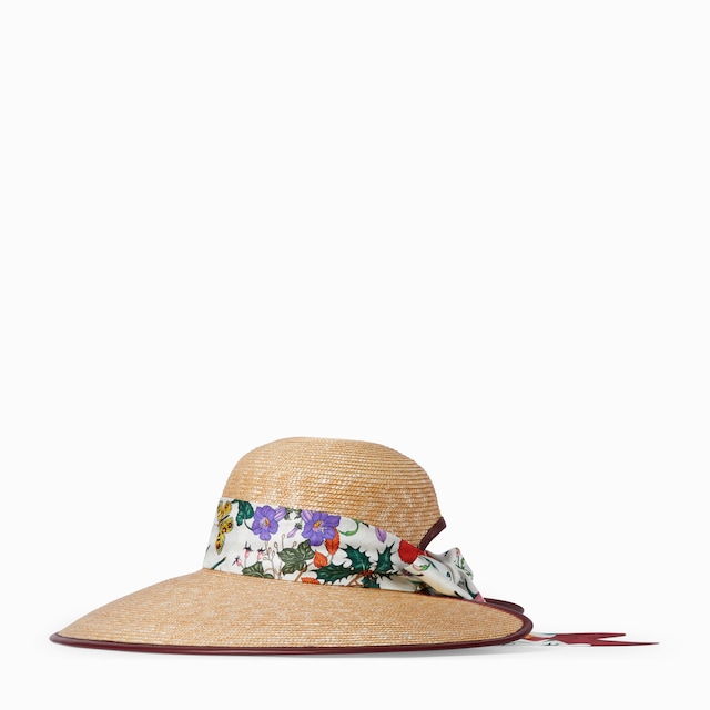 Straw wide brim hat with silk bow