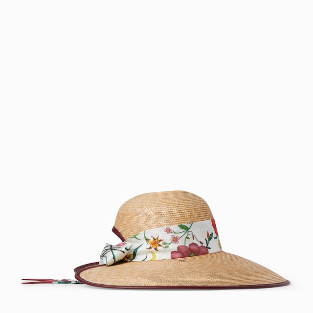 Straw wide brim hat with silk bow