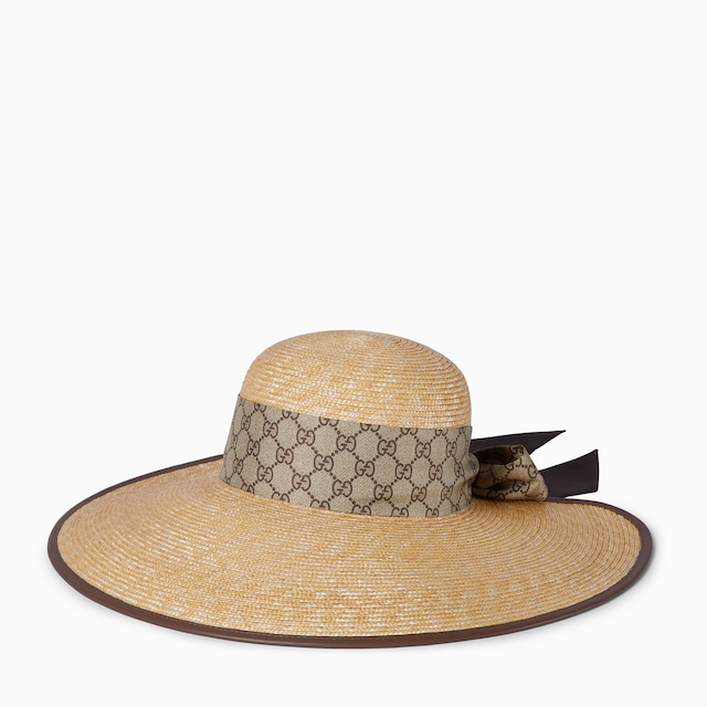 Straw wide brim hat with GG bow