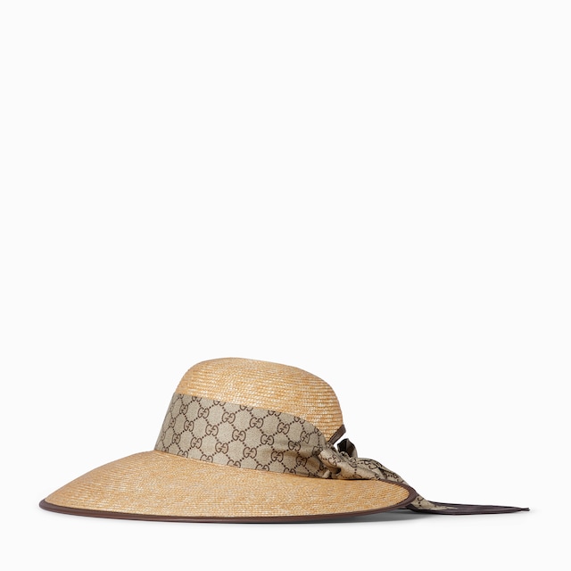 Straw wide brim hat with GG bow