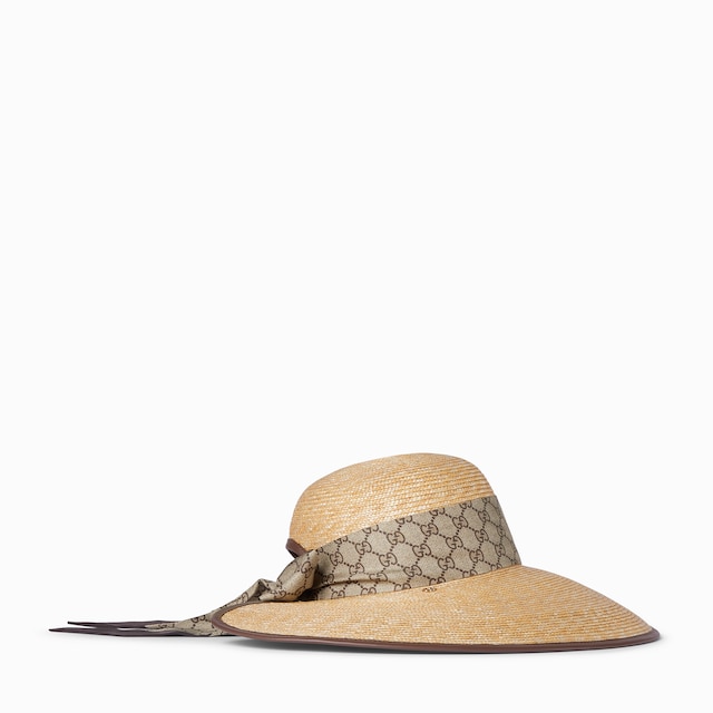 Straw wide brim hat with GG bow