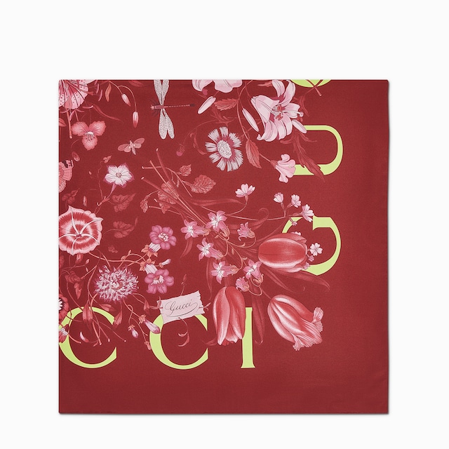 Vierecktuch aus Seidentwill mit Flora-Print