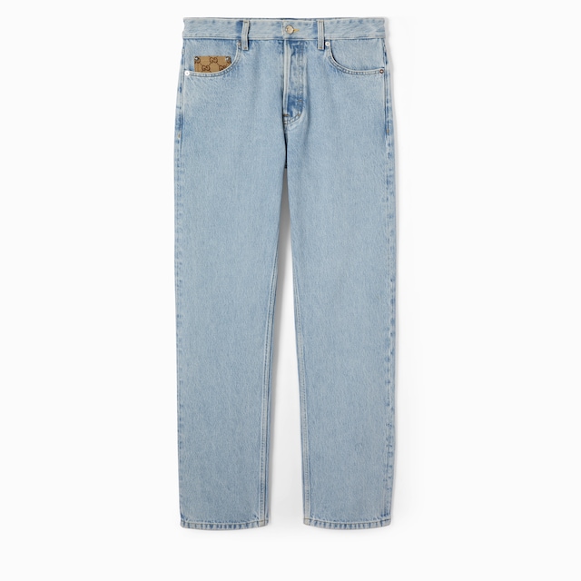 Washed denim pant with GG insert