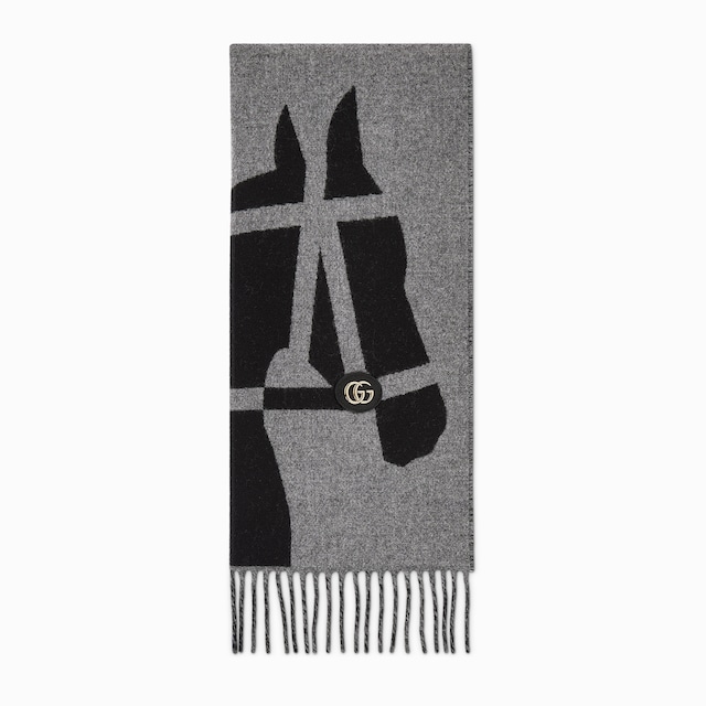 Wool scarf with jacquard motif