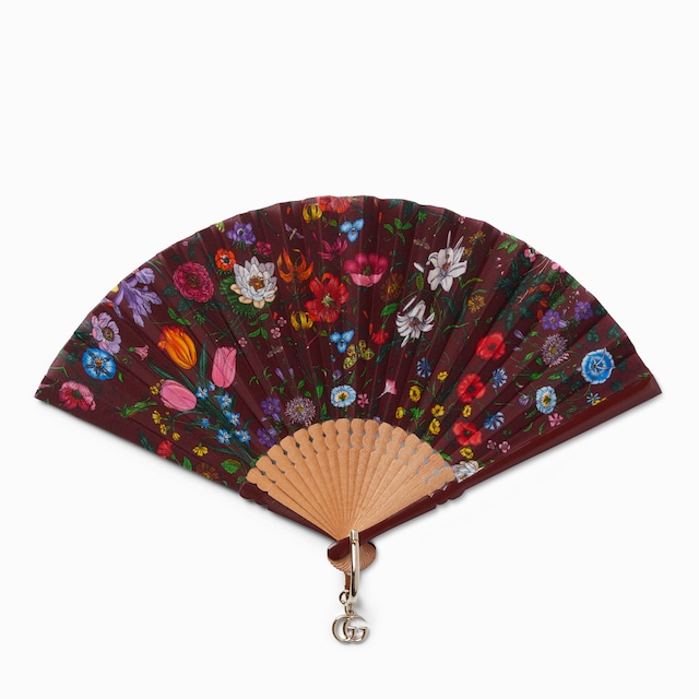 大号花卉印花扇子in 黑色和多色| GUCCI® AT