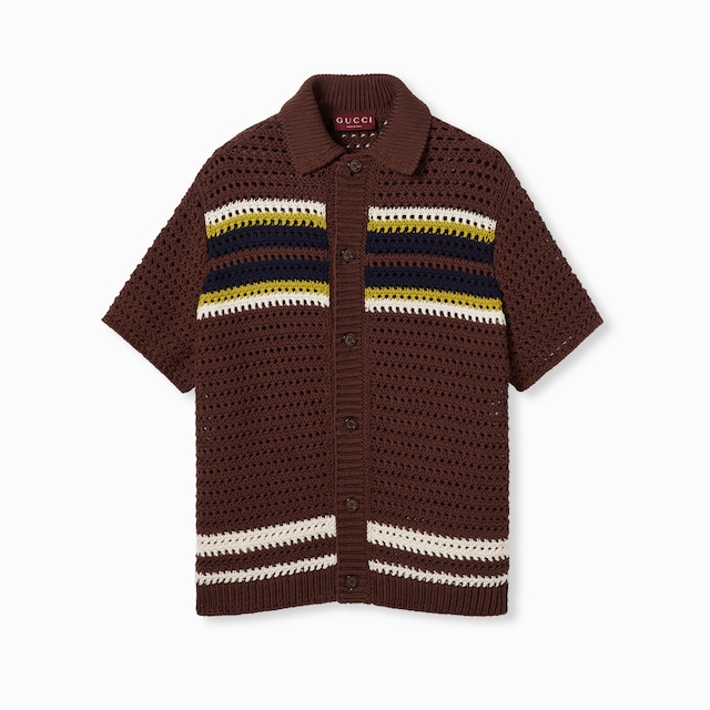 Polo à rayures en maille de coton au crochet
