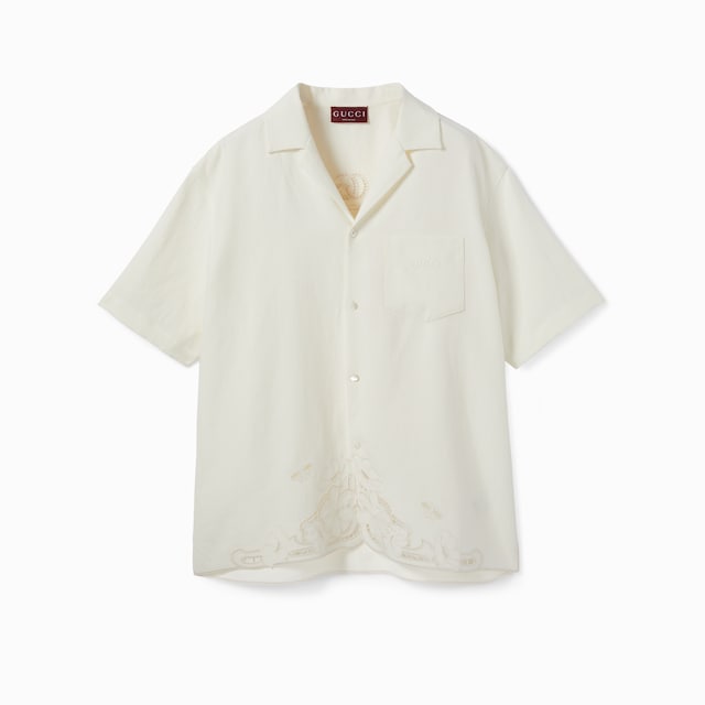 Bowling-Shirt aus Leinen mit Stickerei
