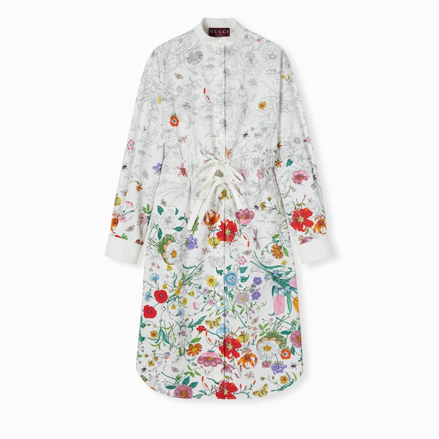 Printed cotton poplin dress