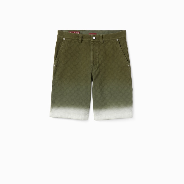 Bleached GG cotton denim jacquard shorts