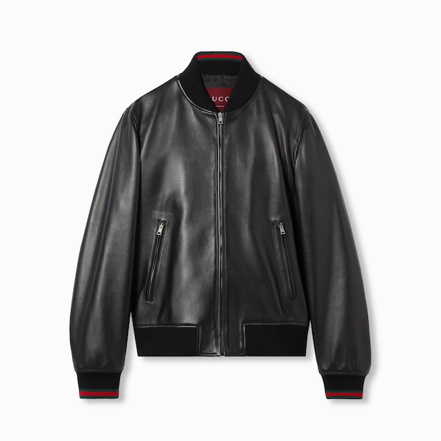 Leather bomber jacket with Web