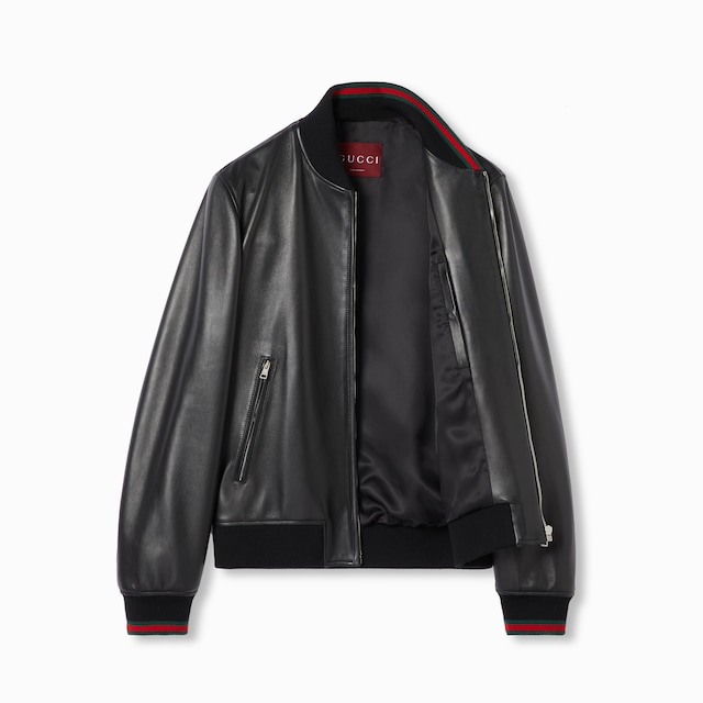 Leather bomber jacket with Web
