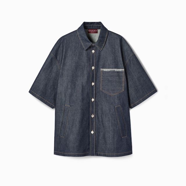 Cotton selvedge denim shirt with logo