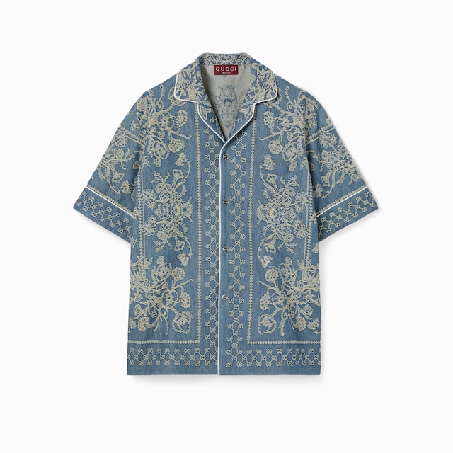 GG washed denim jacquard shirt