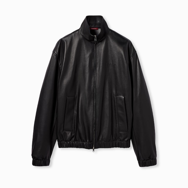 Leather bomber jacket with logo