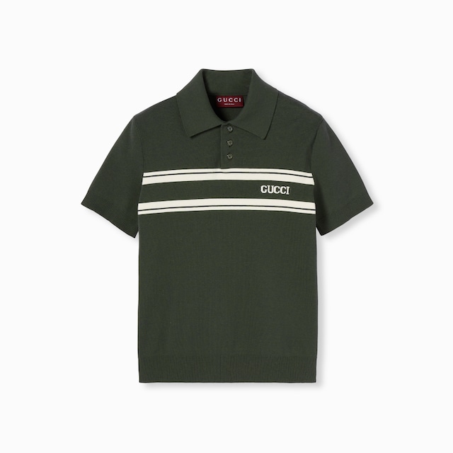 Silk cotton polo shirt with intarsia