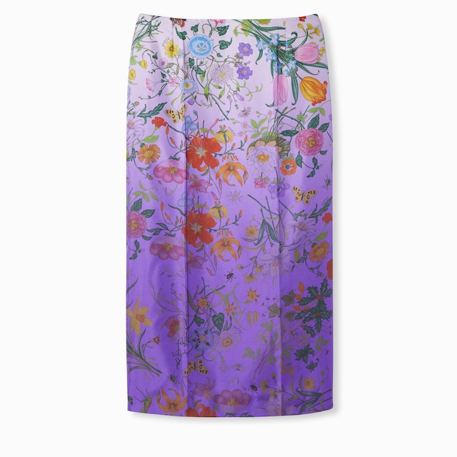 Falda de sarga de seda con estampado
