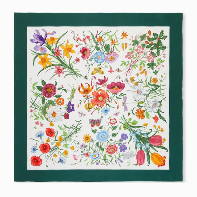 Carré in twill di seta con stampa Flora