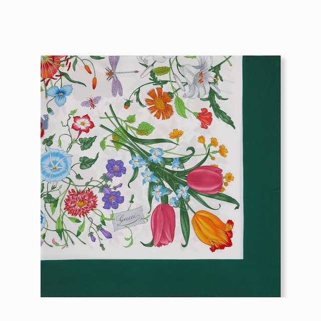 Carré in twill di seta con stampa Flora