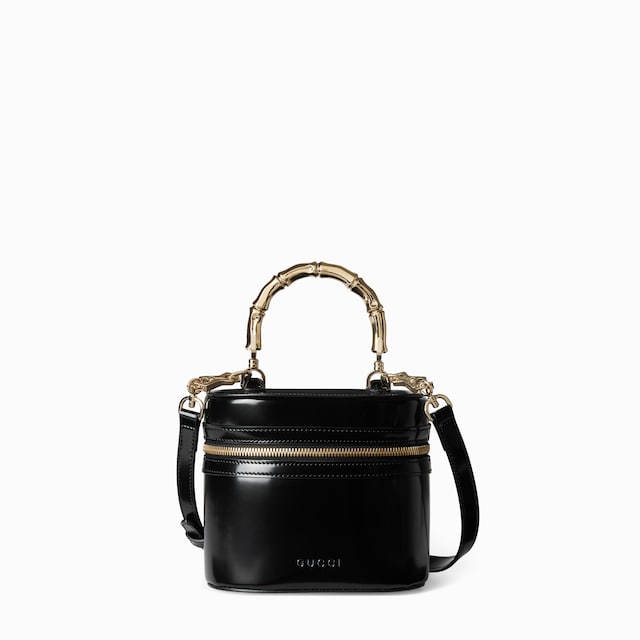 Mini vanity bag with bamboo handle