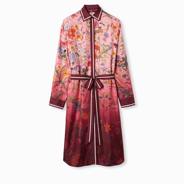 Printed silk twill shirt dress