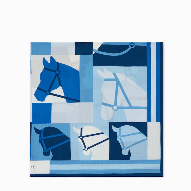 Wool shawl with equestrian motif