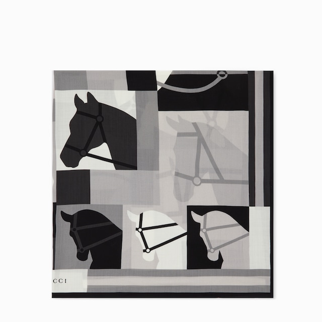 Wool shawl with equestrian motif