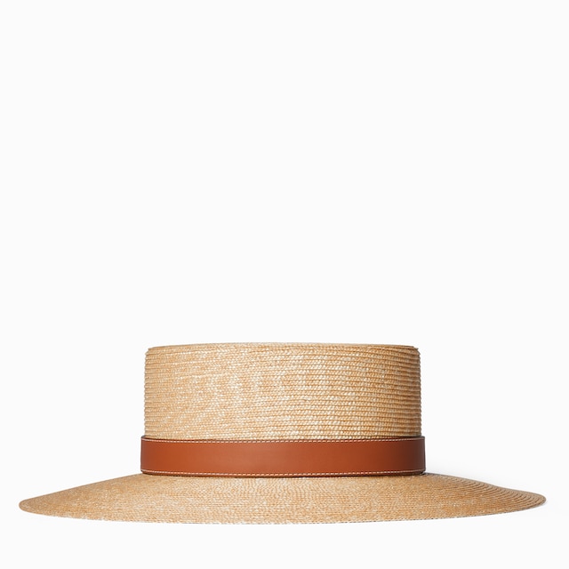 Sombrero de paja con detalles de piel