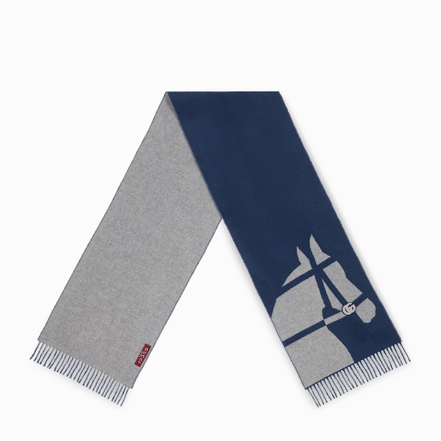 Wool scarf with jacquard motif