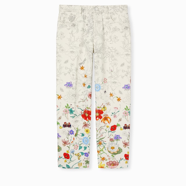 Printed denim pants