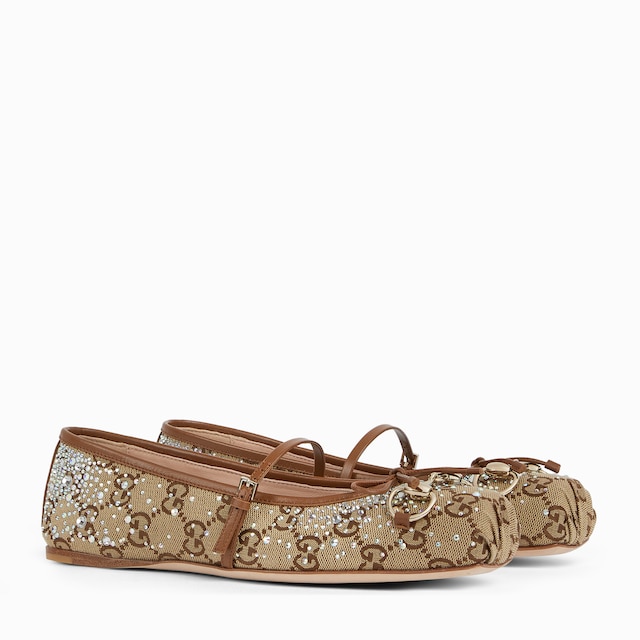 Women's GG crystal Gucci Horsebit ballet flat 
