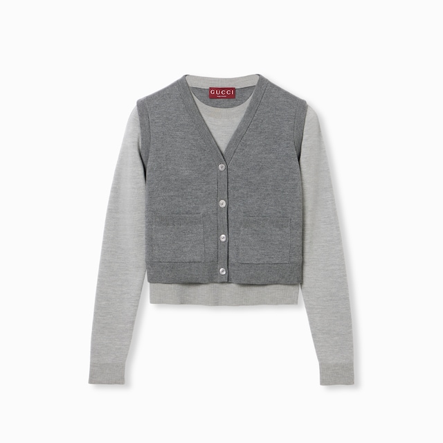 Wool silk top with vest overlay