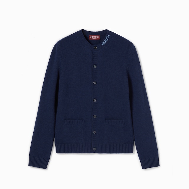 Cardigan in maglia di lana con effetto infeltrito e intarsio