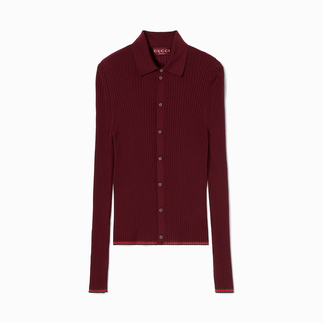 Polo in seta e cashmere fine con motivo Web