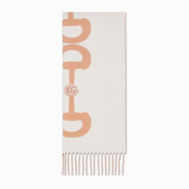 Wool cashmere scarf with intarsia