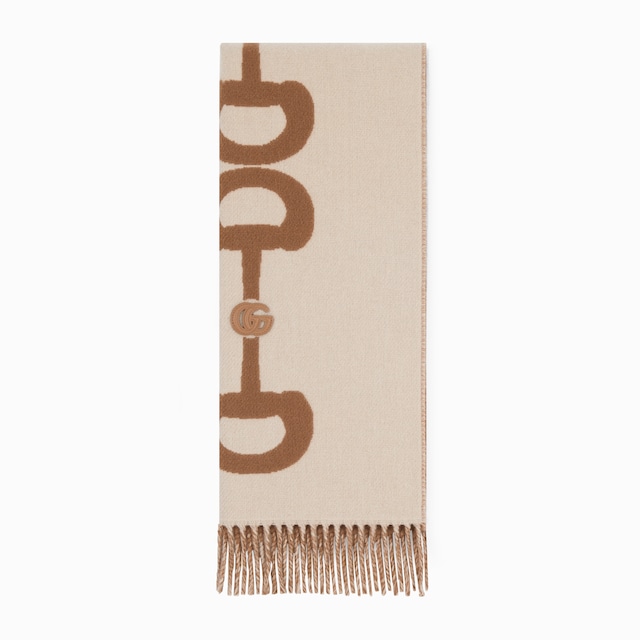 Wool cashmere scarf with intarsia