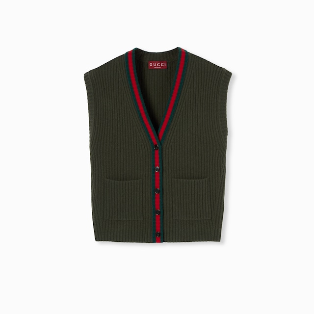 Rib felted wool cardigan vest with Web