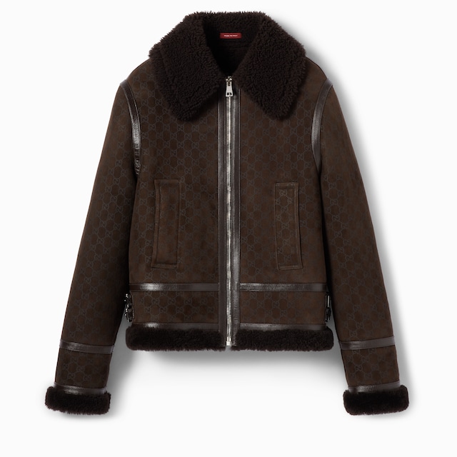 Printed suede shearling jacket